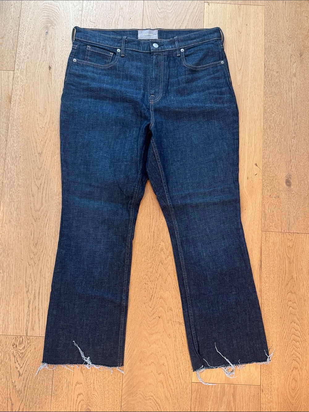 Everlane Slim Women’s Dark Blue Raw Hem Straight Ankle Jeans  32 Reg